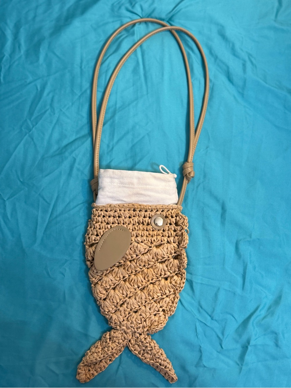 Woven Fish Crossbody Bag in Tan